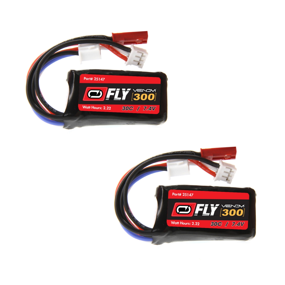 Vnr25147x2 Fly 30c 2s 300 Mah 7.4 V Lipo Battery With Jst & E-flite Ph Plug X2
