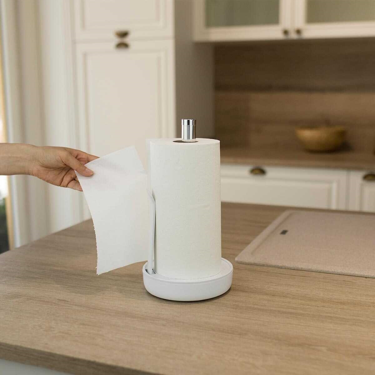 Picture of Akita Line HomeMarket ANSN-E68-PAPERHOLD-WH Aluminum Kitchen Paper Towel Holder, Marble Finish Tissue Paper Dispenser for Kitchen, Restaurant (White)