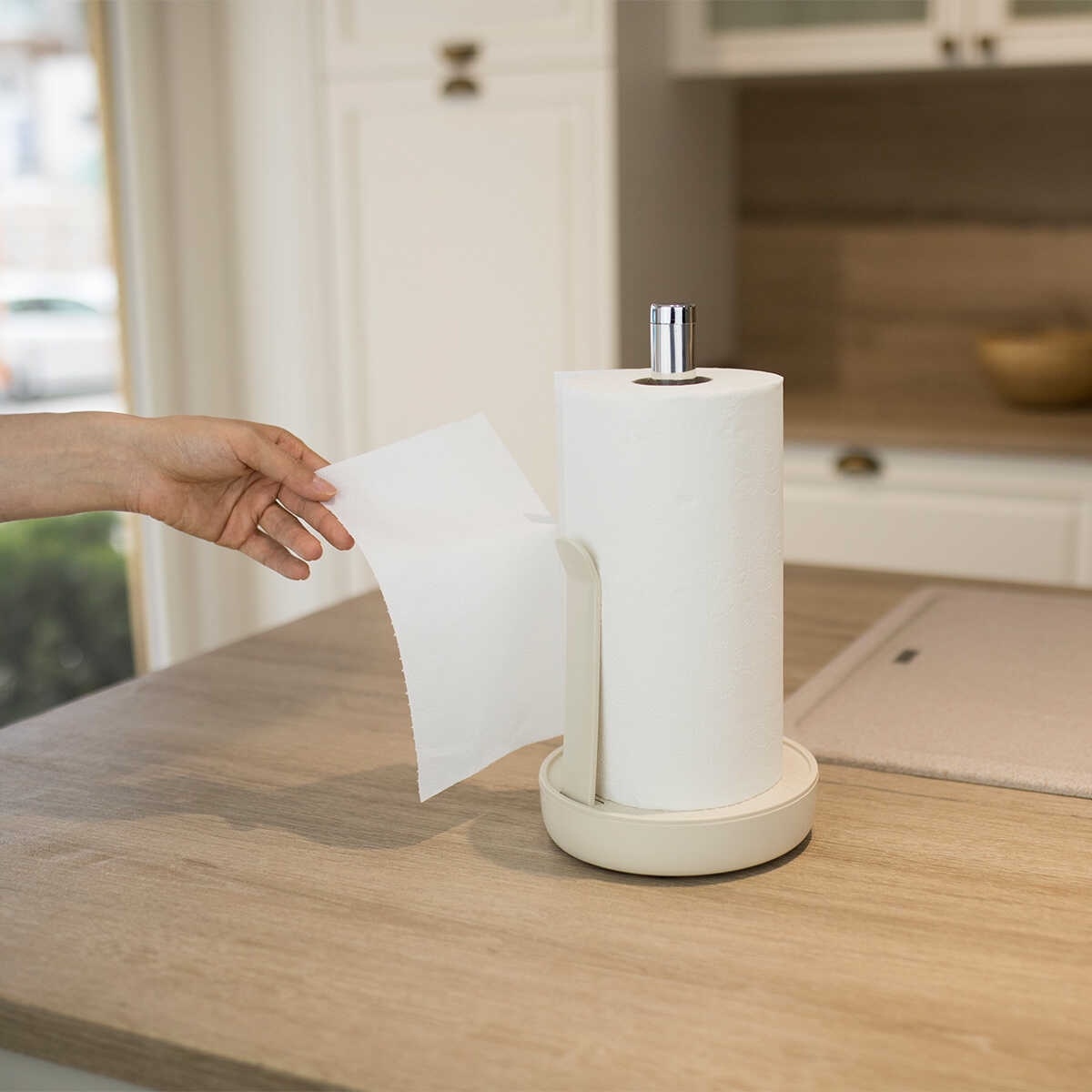 Picture of Akita Line HomeMarket ANSN-E68-PAPERHOLD-BG Aluminum Kitchen Paper Towel Holder, Marble Finish Tissue Paper Dispenser for Kitchen, Restaurant (Beige)