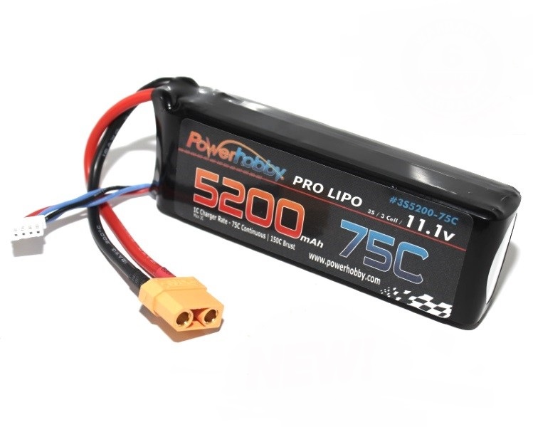 Phb3s520075c 5200mah 11.1v 3s 75c Lipo Battery With Hardwired Xt90