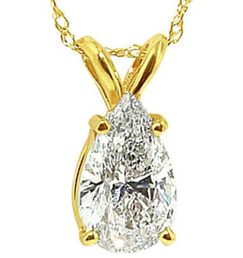 Hc11433 1.25 Ct Yellow Gold Pear Cut Diamond Pendant Necklace, Color G - Si1 Clarity