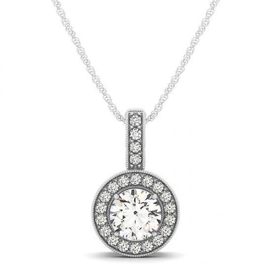 Hc11443-6 1.40 Ct 14k White Gold Round Diamonds Pendant Necklace Without Chain, Color F - Vvs1 Clarity