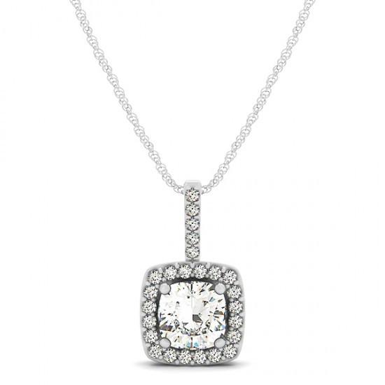 Hc11454-6 1.35 Ct 14k White Gold Round Diamonds Pendant Necklace Without Chain, Color F - Vvs1 Clarity