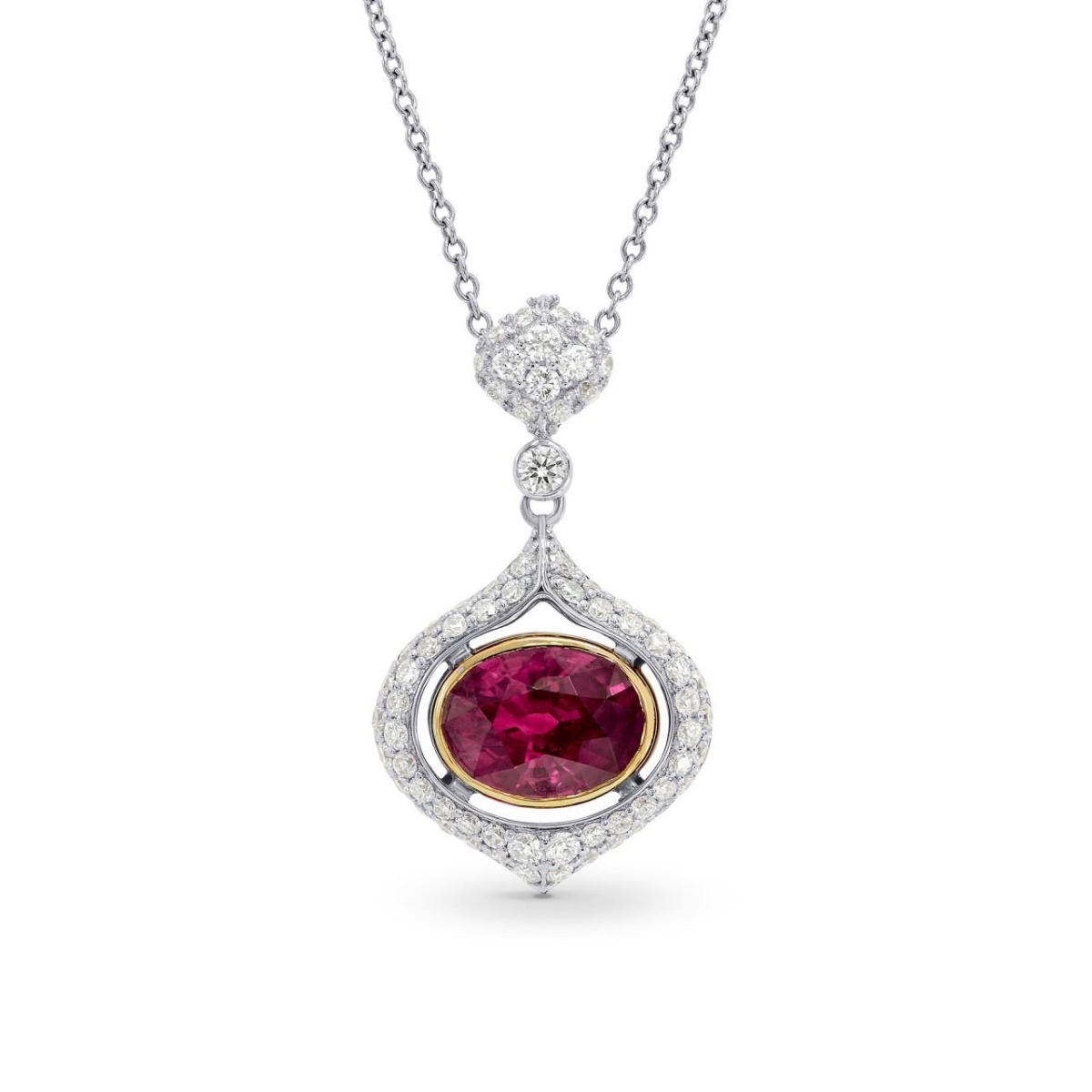 Hc10509 1.85 Ct Gold Lady Red G Oval Cut Ruby With Diamond Necklace Pendant
