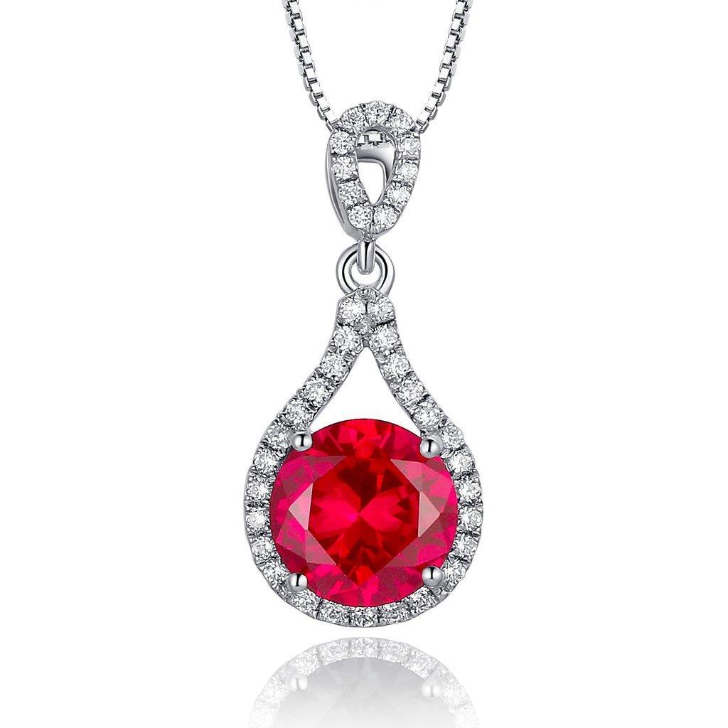Hc10512 1.25 Ct Round Cut Red G Ruby With Diamond Necklace Pendant - White Gold 14k
