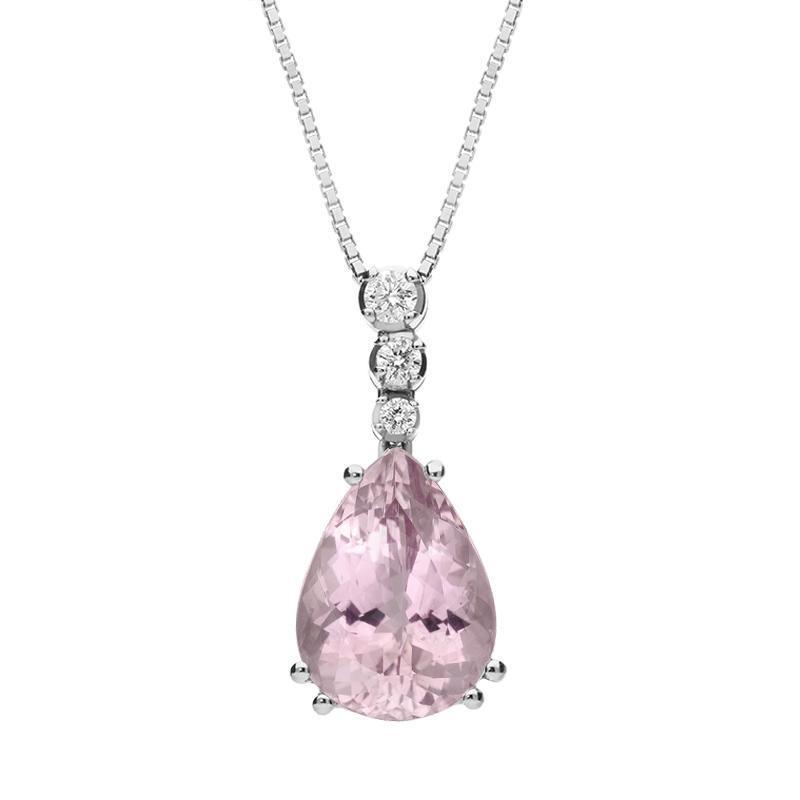 Hc10523 4.75 Ct Gold 14k Prong Set Kunzite & Diamonds Pendant Necklace, Pink & G - Aaa-vvs1 Clarity