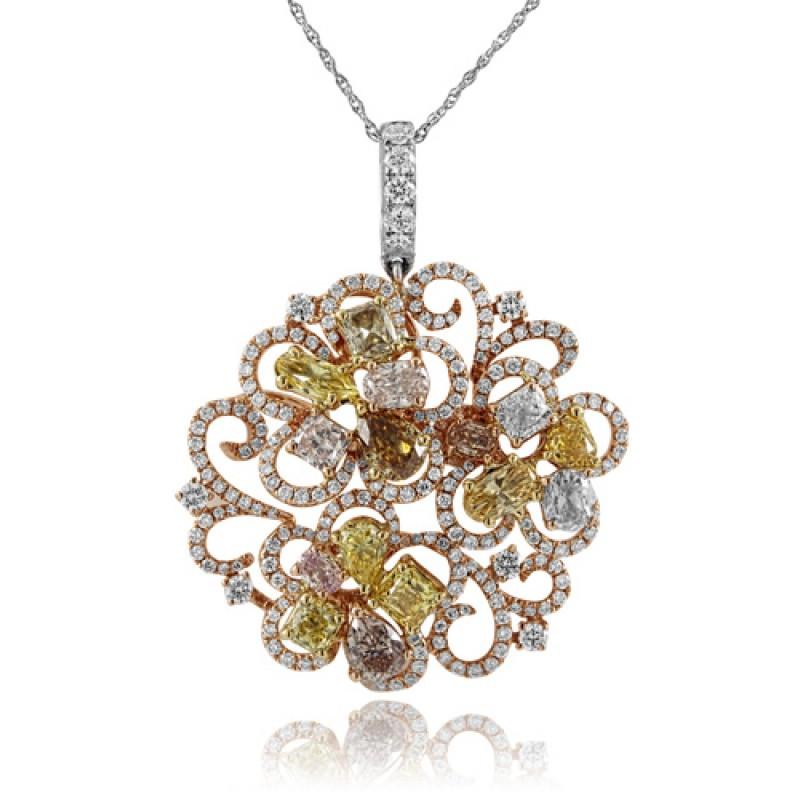 Hc12437 4.04 Ct Multi Color Diamonds Pendant Necklace - 18k White Gold, Color F - Vvs1 Clarity