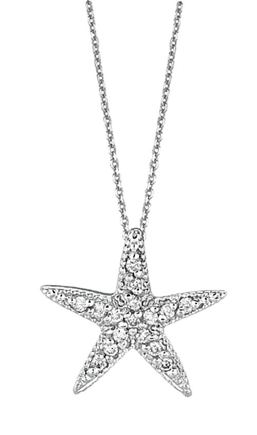 Hc10618 0.16 Ct Diamonds Star Fish Necklace - White Gold 14k Pendant