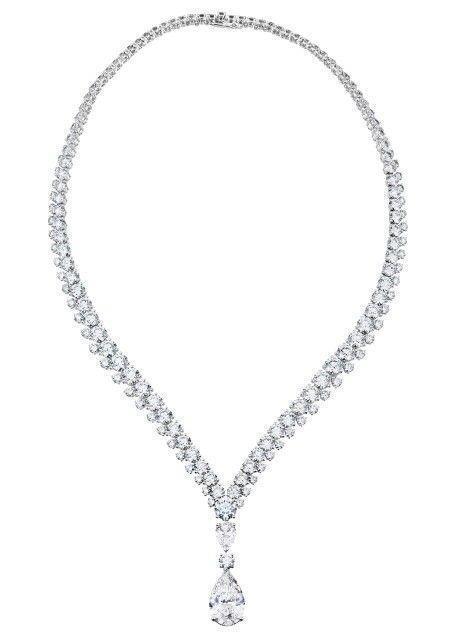 34977 8 Ct Ladies Pear & Round Diamond Necklace - 14k White Gold