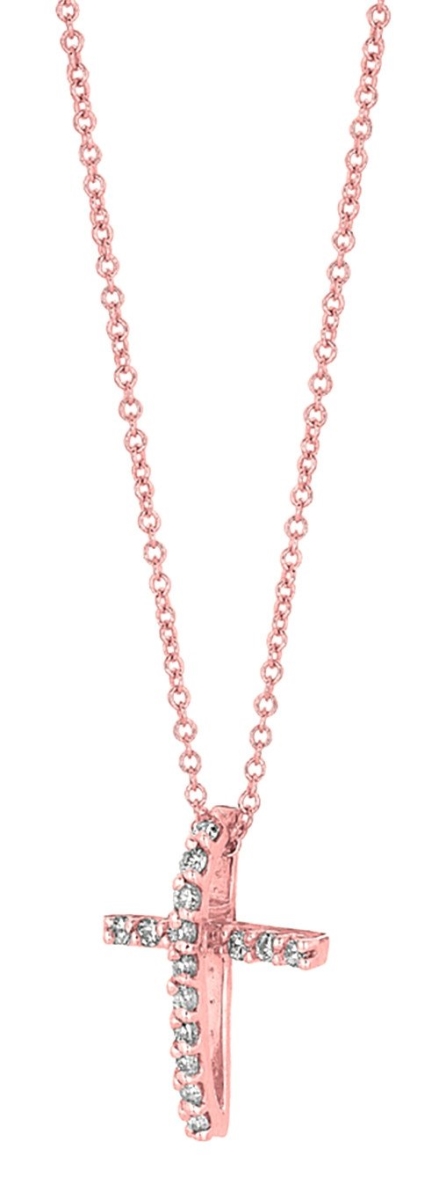 Hc10639 0.25 Ct Diamonds Pink Gold 14k Necklace Cross Pendant, Color G & H - Vs2-si Clarity