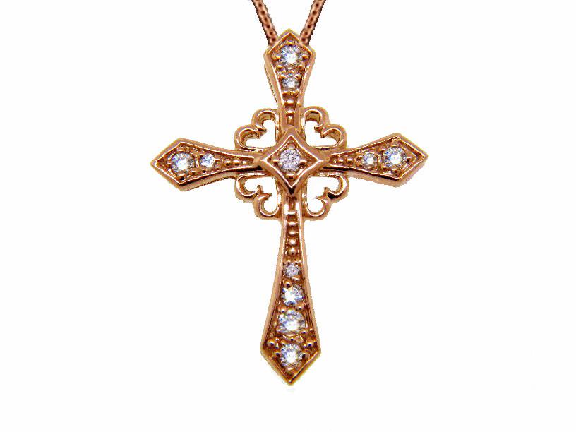 Hc10646 0.25 Ct Round Brilliant Diamond Cross Pendant Necklace Solid Gold 14k, Color G & H - Vs2-si Clarity