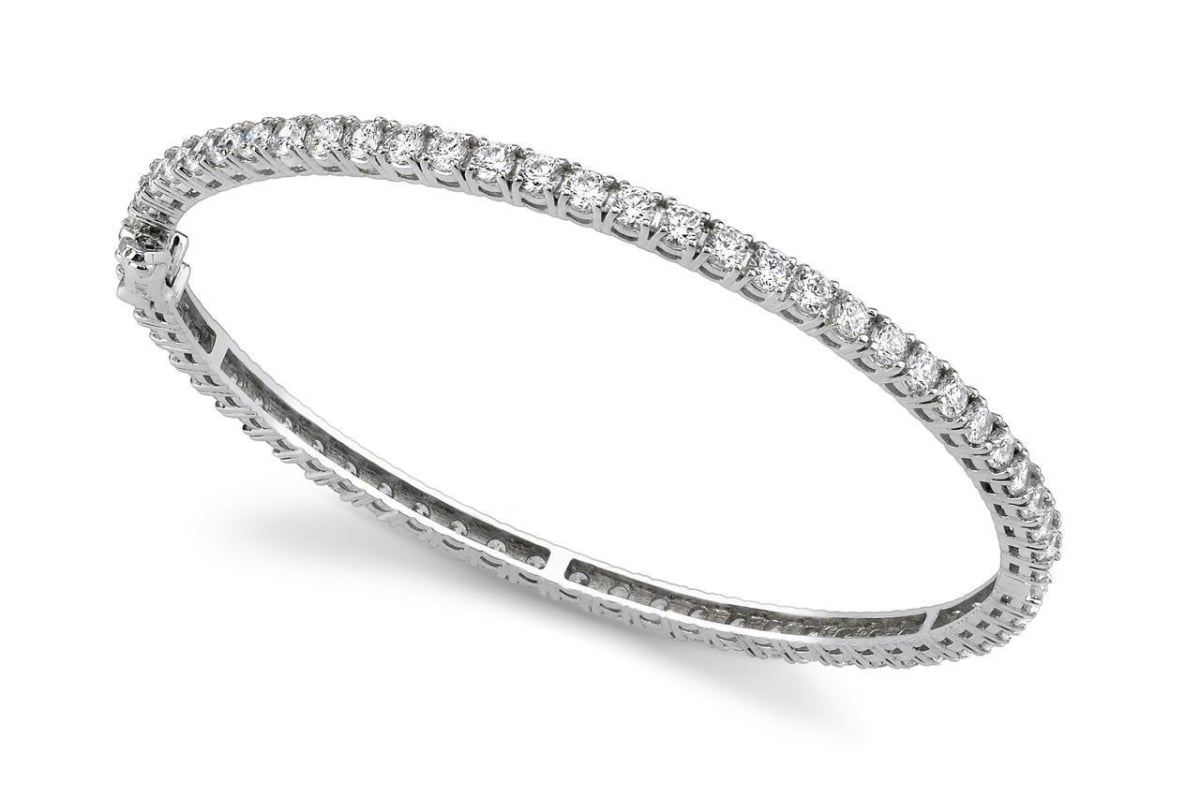 39984 6.20 Ct Prong Set Round Diamond Ladies Bangle Bracelet - 14k White Gold