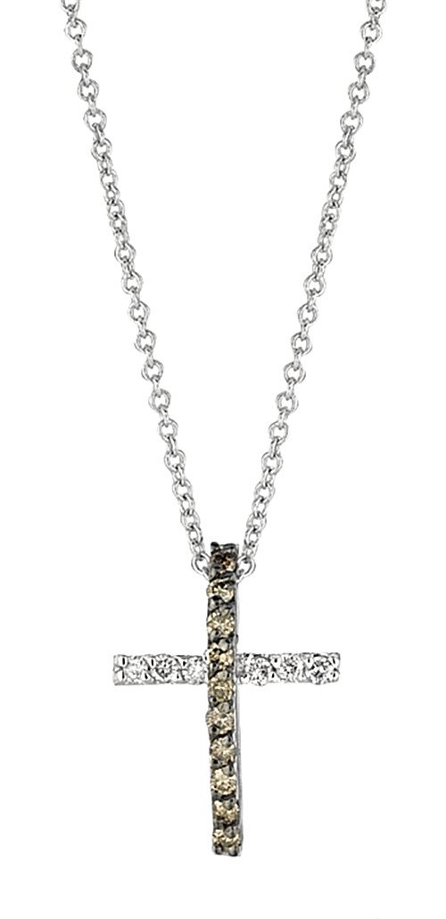 Hc10655 0.25 Ct Round Champagne & White Diamond Gold 14k Cross Necklace Pendant, Color G & H - Vs2-si Clarity