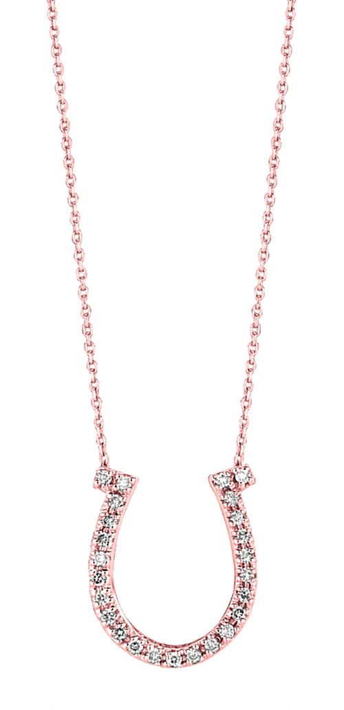 Hc10659 0.26 Ct Diamond Horse Shoe Pendant Necklace - Pink Gold 14k, Color G & H - Vs2-si Clarity