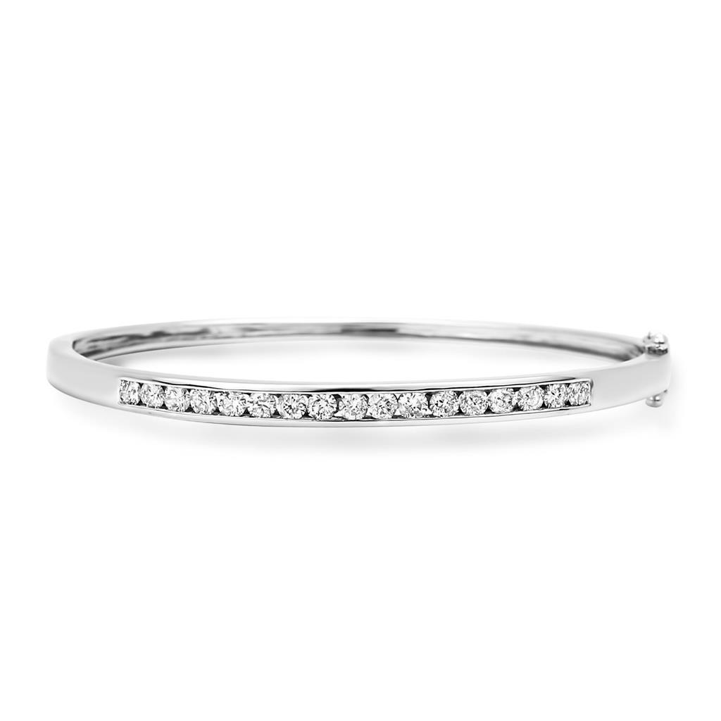 26973 14k White Gold Round Brilliant Shape Diamond Ladies Bangle