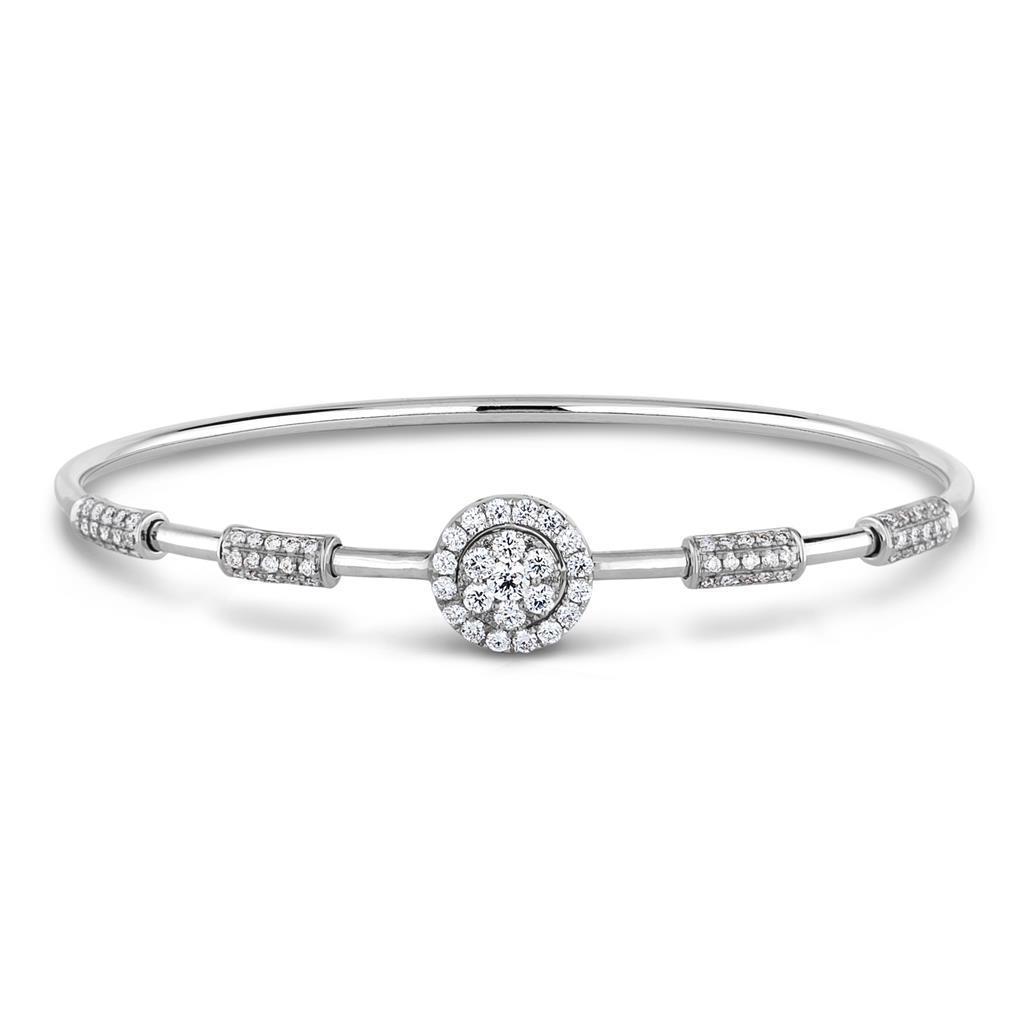 23509 Round Brilliant Cut Diamond Ladies Bangle, 14k White Gold