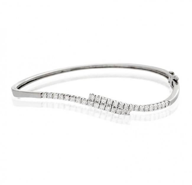 26987 1.60 Ct Round Cut Diamonds Womens Bangle - 14k White Gold