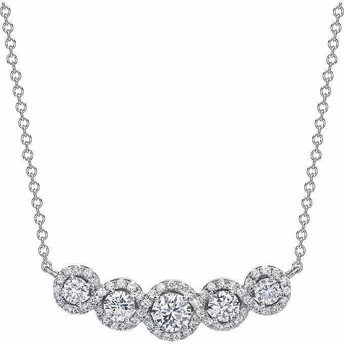 24120 12 Ct Round Graduation Diamond Pendant Necklace - 14k White Gold