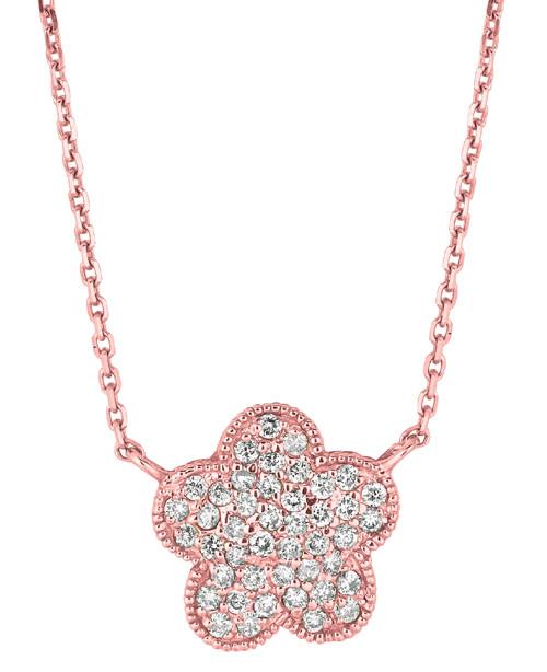 Hc10689 0.40 Ct Round Brilliant Diamond Necklace Pendant Pink Gold 14k, Color G & H - Vs2-si Clarity