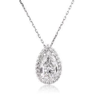 24127 5 Ct 14k White Pear & Round Cut Diamonds Pendant Necklace - Gold