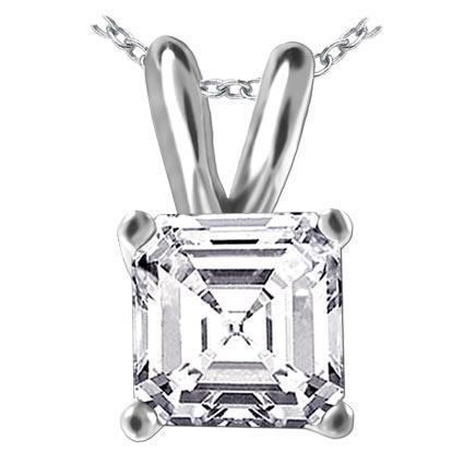 24061 14k White Gold Big Asscher Shaped Solitaire Diamond Ladies Pendant Necklace
