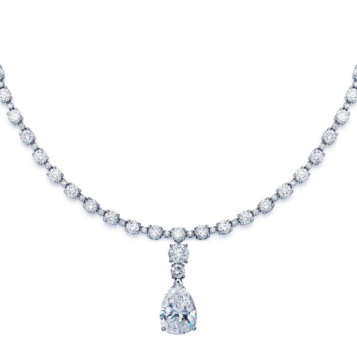 27483 White Gold Womens Jewelry Pear& Round Cut Diamond Pendant Necklace