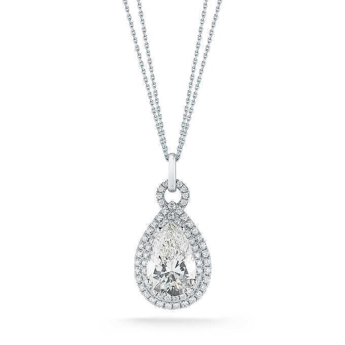 24111 5.5 Ct Womens White Gold Pear Round Cut Diamond Pendant Necklace