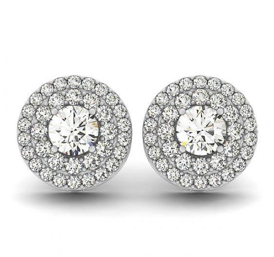 2.00 CT Round Diamonds White Gold 14K Studs Halo Earrings, Color F - VS1-VVS1 Clarity