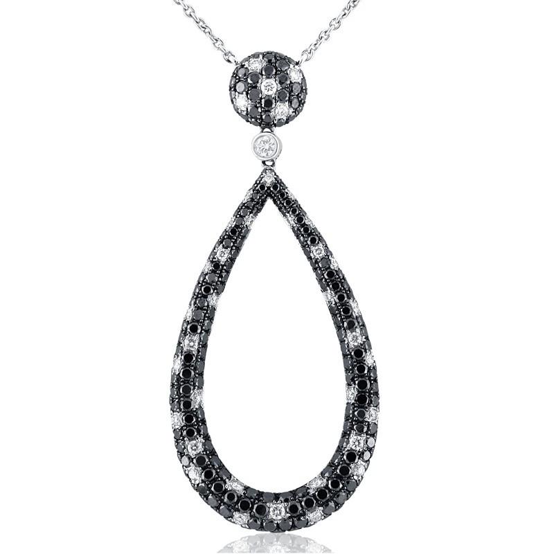 Hc11874 3.55 Ct Black & White Diamonds Pendant Necklace - White Gold 18k, Black F - Vvs1 Clarity