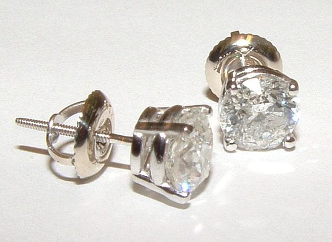 1.42 CT Genuine Round Diamond Earrings Studs - 14K White Gold