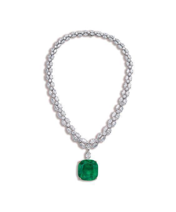 28490 25 Ct Green Emerald With Diamonds Women White Gold 14k Necklace