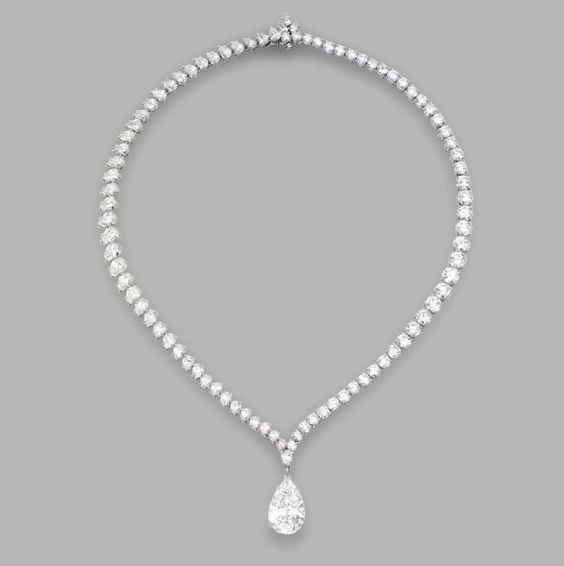 28396 6.00 Ct Pear & Round Cut Diamonds Ladies 14k White Gold Necklace