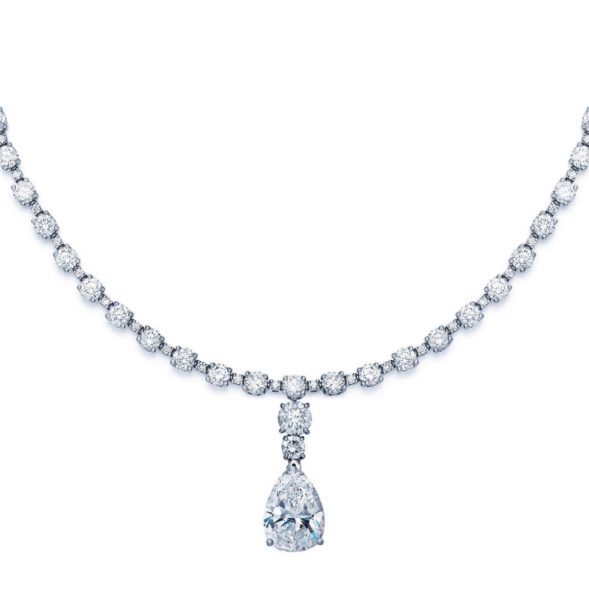 37238 16.50 Ct Pear& Round Diamond Pendant White Gold Women Necklace