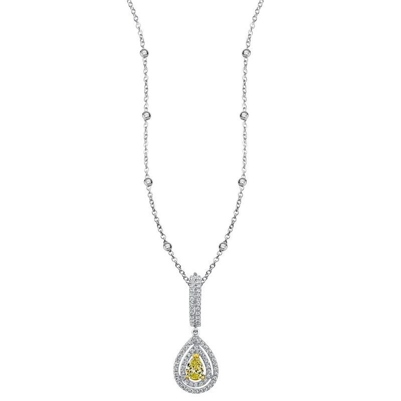 Hc10779 0.83 Ct Pear Yellow Diamond Women Necklace Pendant, Two Tone Gold 18k Yellow-f - Vs1 & Vvs1 Clarity