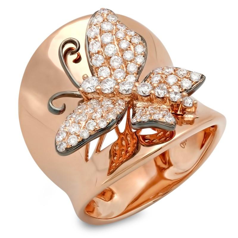 Hc10793-6 0.92 Ct Round Diamonds Rose Gold 18k Fine Jewelry Fancy Ring - Color F - Vvs1 Clarity