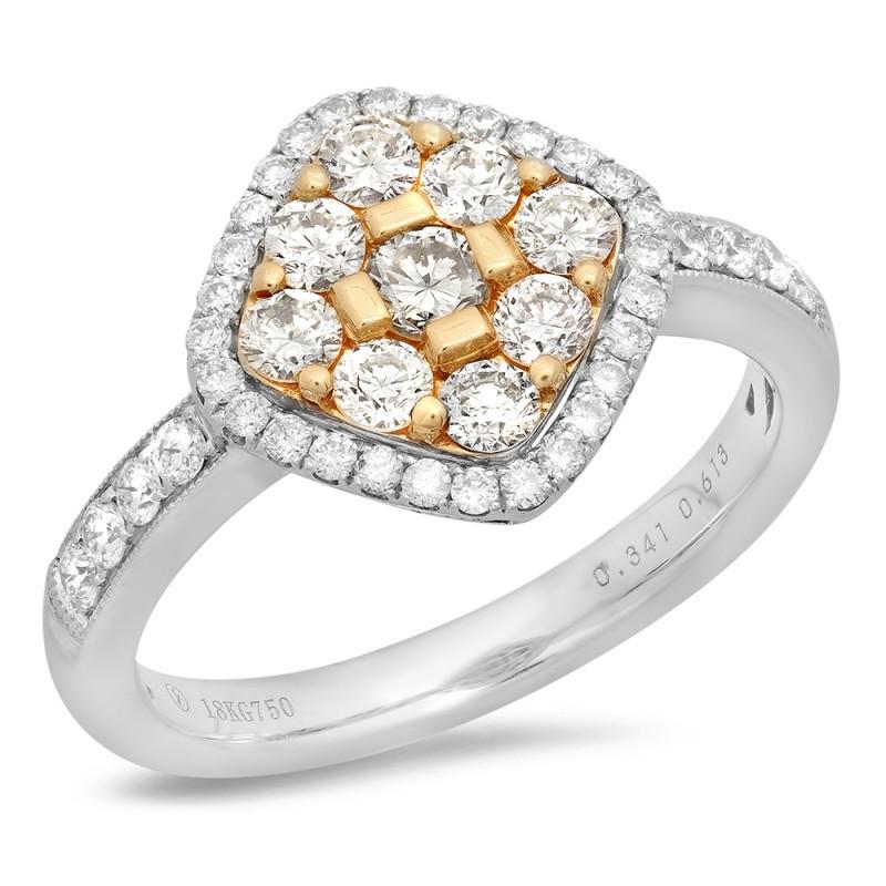 Hc10796-6 0.95 Ct Diamonds Women Jewelry Two Tone Gold 18k Engagement Fancy Ring - Color F - Vvs1 Clarity