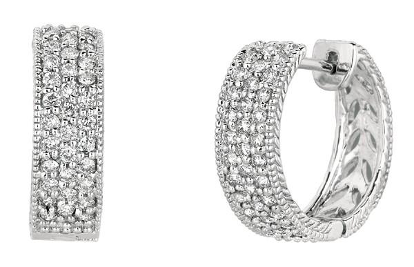 Hc10820 1 Ct Diamonds White Gold 14k Pave Hoop Earrings - Color G-h - Vs2 & Si Clarity