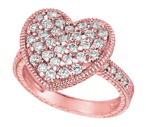Hc10832-6 1 Ct Round Brilliant Diamond Heart Shape Ring, Pink Gold 14k Jewelry - Color G-h - Vs2 & Si Clarity