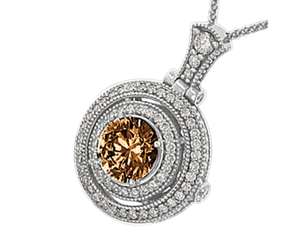 3507 3 Ct Brown & White Diamonds Pendant Necklace With Chai Champagne, Brown-f - Vs1 & Vvs1 Clarity