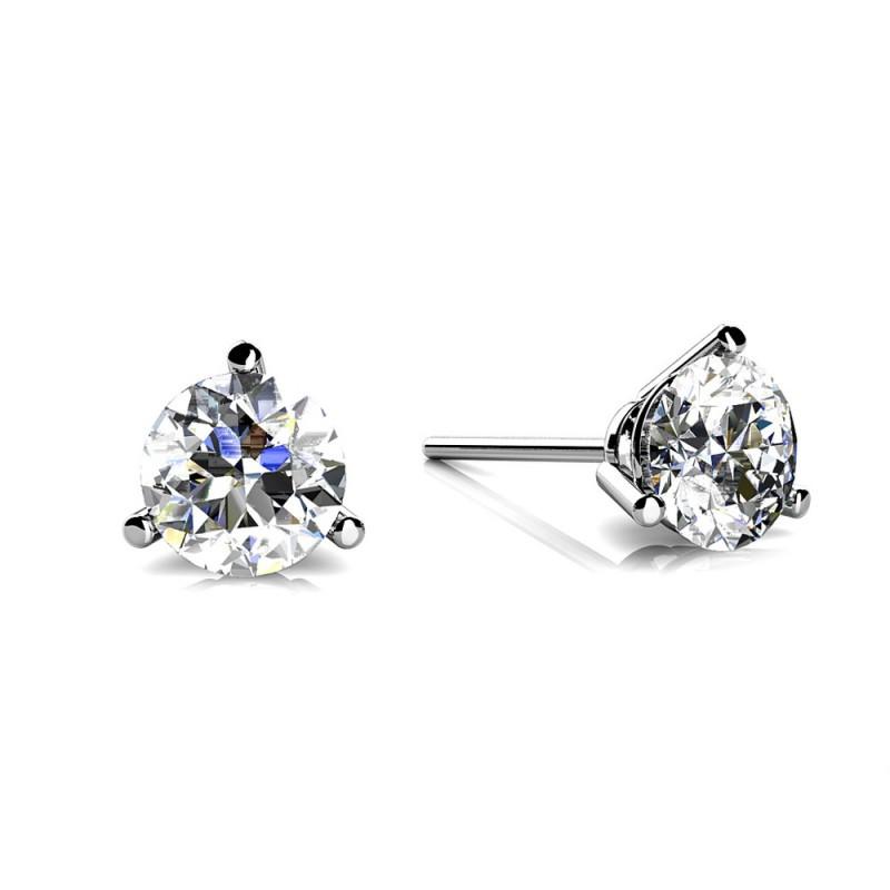 Hc10841 1 Ct Round Diamond Women Stud Earring, White Gold 14k - Color F - Vvs1 Clarity