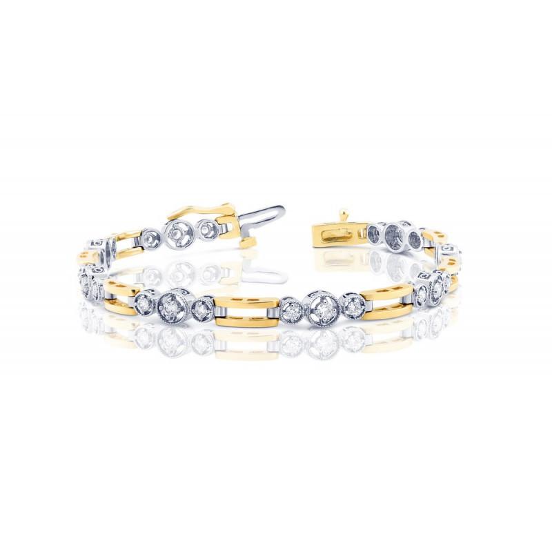 Hc10843 1 Ct Round Diamonds Tennis Bracelet Two Tone Gold 14k - Color F - Vvs1 Clarity