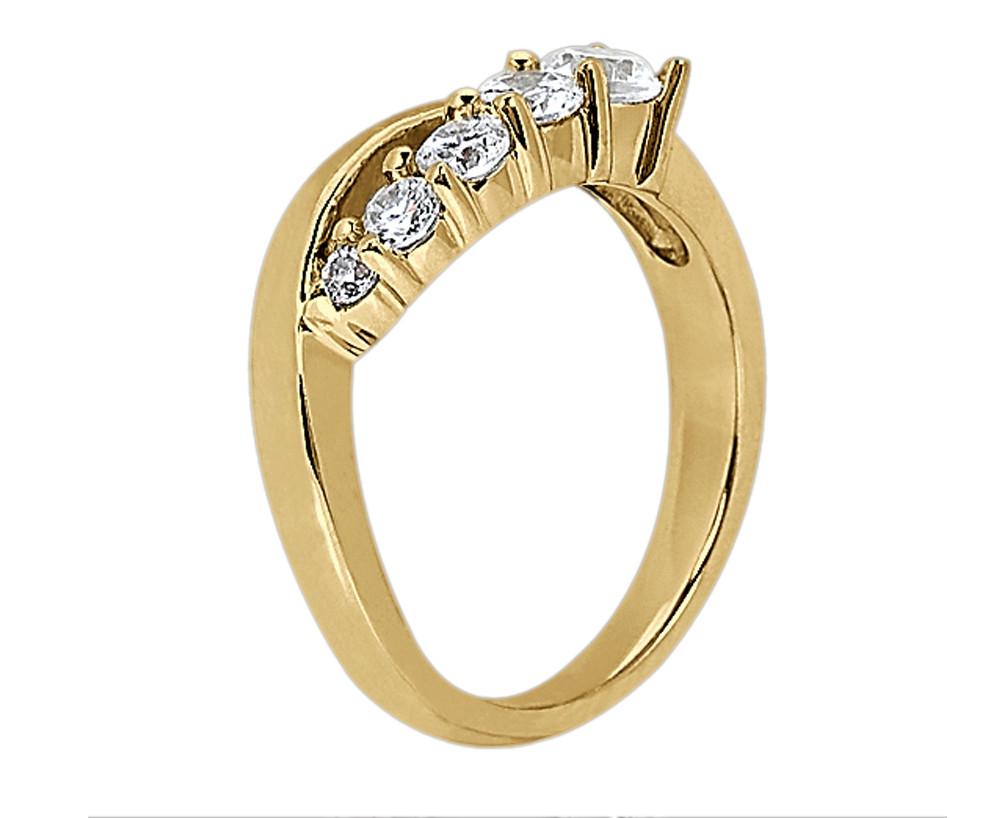 1 CT Diamond Engagement Ring 5 Stone Yellow Gold Ring - Color F - VVS1 Clarity