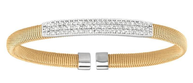 7361 1 Ct Round Brilliant Diamond Pave Setting Two Tone Gold Bangle