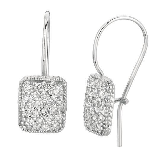 11532 0.62 Ct Round Diamond Rectangular Shape Dangle Pair Earring - 14k White Gold