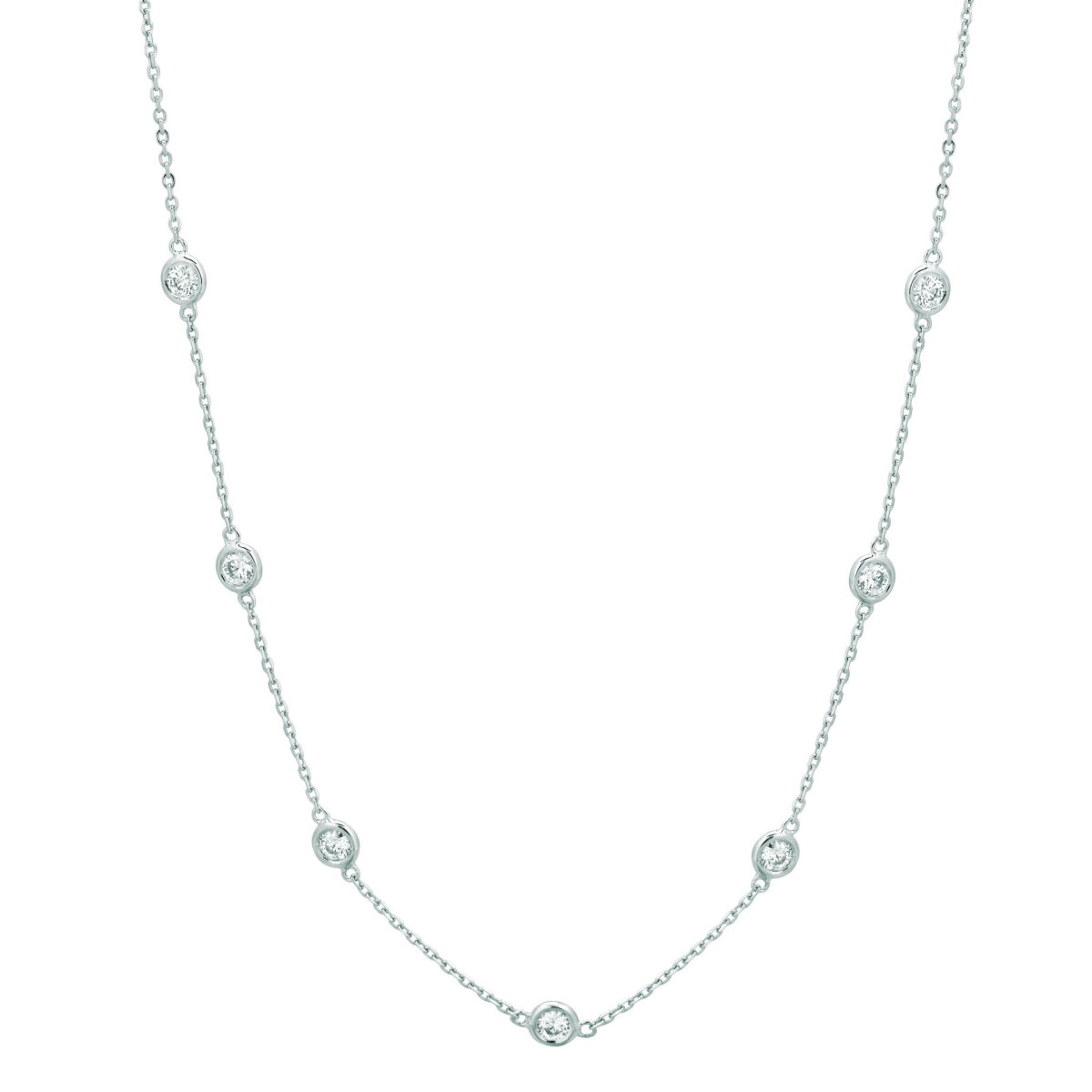 Hc11987 1 Ct 14k White 15 Pointer Diamond Half Way Around Chain Necklace - Color G-h - Si2 Clarity