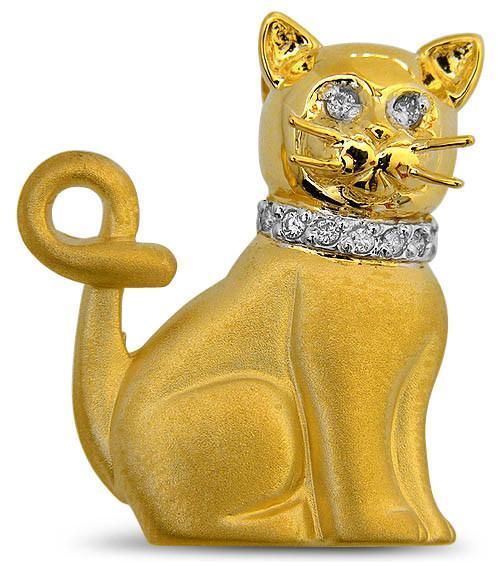 6656 0.96 Ct Memorable Lovely Cat Round Diamonds Pendant - 14k Yellow Gold