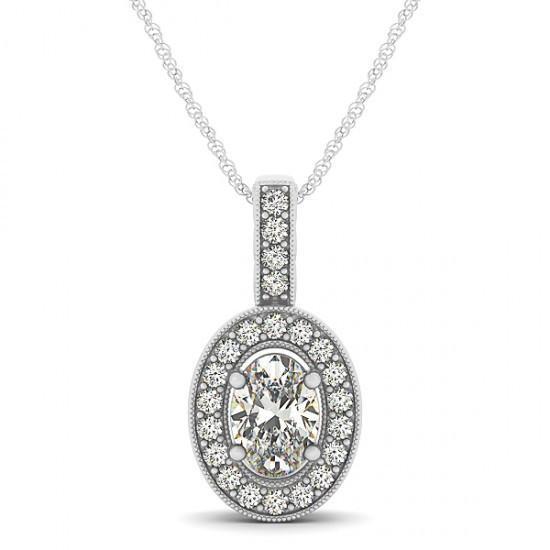 11156 1.50 Ct Oval & Round Diamonds Pendant Necklace Without Chain - 14k Gold