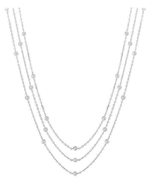 12998 1.40 Ct Round Brilliant Diamond 3 Strand Diamond White Gold 14k Necklace