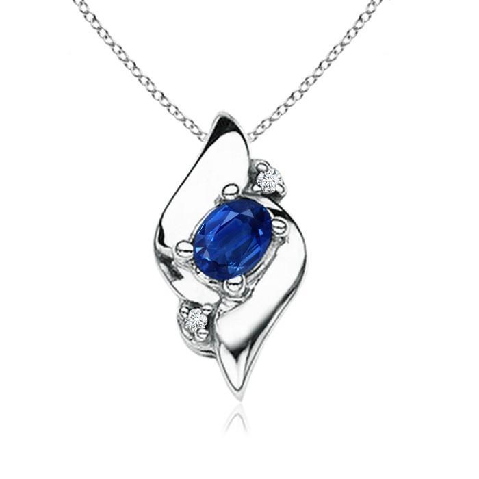 Hc10929 2.10 Ct Sapphire With Diamonds Necklace Pendant, Gold White 14k Blue-g - Aaa & Vvs1 Clarity