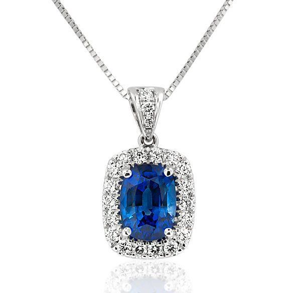 Hc10950 2.25 Ct Blue Sapphire With Diamond Women Necklace Pendant, 14k Gold Blue-g - Aaa & Vvs1 Clarity